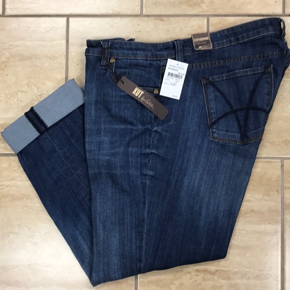 KUT NWT CATHERINE BOYFRIEND JEANS DARK WASH